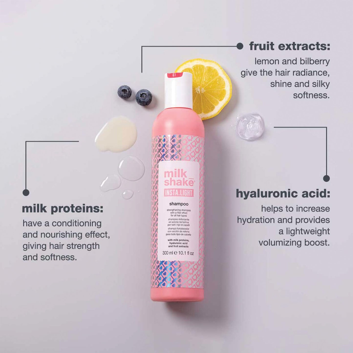 milk_shake Insta.Light Shampoo - Strengthening Shampoo with Filler Effect | Leaves Hair Soft and Shiny | 10.1 fl oz (300 ml)