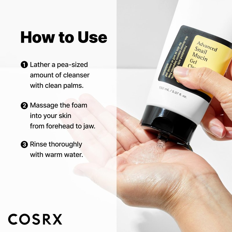 COSRX Advanced Snail Mucin Gel Cleanser, 5.07 Fl Oz / 150 mL, Rich Daily Deep Cleansing Gel for Dry & Sensitive Skin, Korean Skin Care, Not Tested on Animals, No Parabens