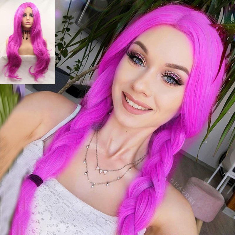 AFBeauty Hot Purple Lace Front Wig Pre Plucked Long Real Hair Wig Wavy Light Natural Colored Wigs for Black Women Pink Red Glueless Lace Front Synthetic Wigs Lacefront Cosplay Lavender Curly 22Inch
