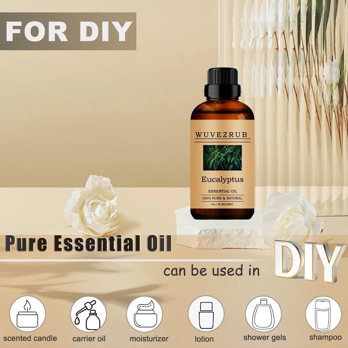 Wuvezrub Eucalyptus Essential Oil, 30ML 100% Pure and Natural, for Aromatherapy Diffuser, Skin Care, Cold Relief
