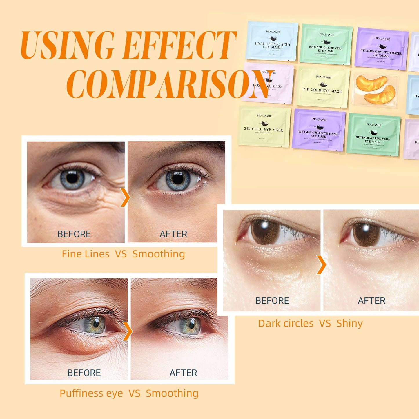 PEAUAMIE Under Eye Patches with Collagen and Hyaluronic Acid Eye Mask for Wrinkle,Dark Circles,Face Mask Skin Care Products 24 Pairs