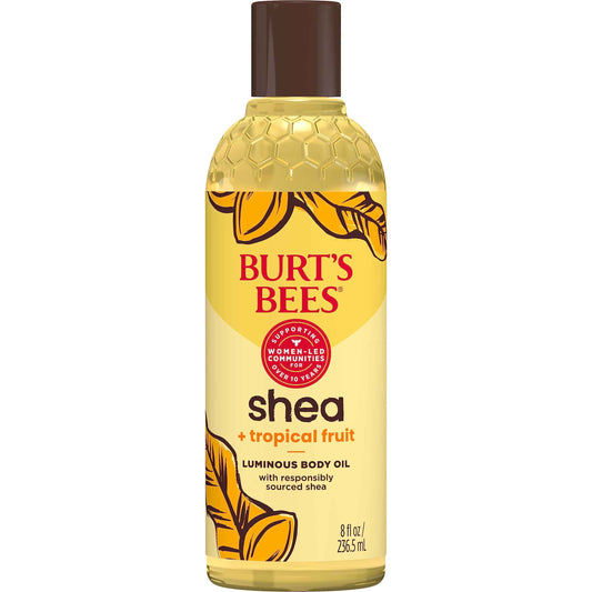 Burt's Bees Shea + Tropical Fruit Luminous Body Oil, Non-Greasy, Antioxidant Rich for Glowing Skin, Non-Irritating, Natural Origin Skin Care, 8 oz.