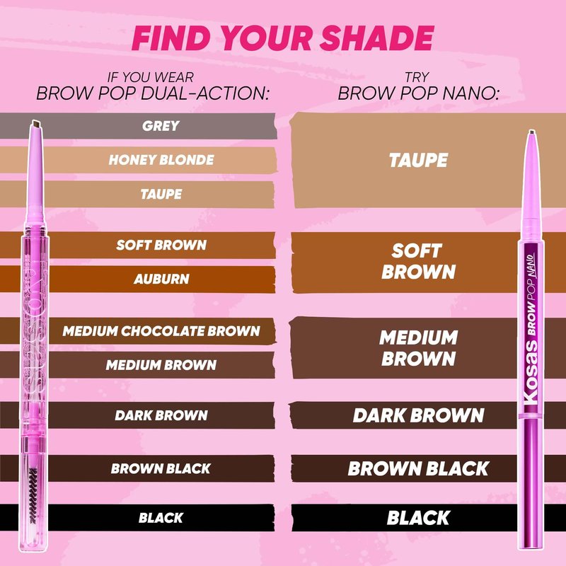 Kosas Brow Pop Nano Eyebrow Pencil – Ultra-Fine 1mm Micro Brow Pencil with Spoolie, Medium Brown