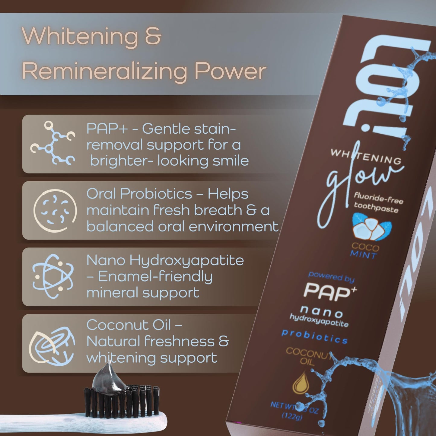 LOL Whitening Toothpaste Sensitive Teeth – Fluoride Free, Pap + Nano Hydroxyapatite Toothpaste, Coconut Oil, Probiotics & Xylitol, Natural Coconut Flavor