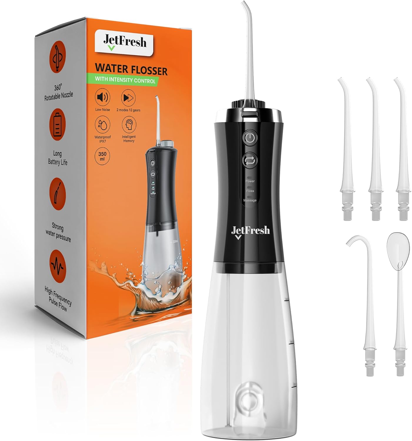 Cordless Water Flosser - Rechargeable Dental Oral Irrigator with 2 Modes & 350ML Tank | Portable for Home & Travel