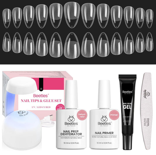 Beetles Etch-X Gel Nail Kit, Short Almond Acrylic Tips, 576 pcs, 12 Sizes