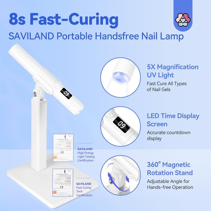 Handheld UV Nail Light - 2-in-1 Fast Curing & Nail Stamper | Wireless Magnetic LED with LCD Display