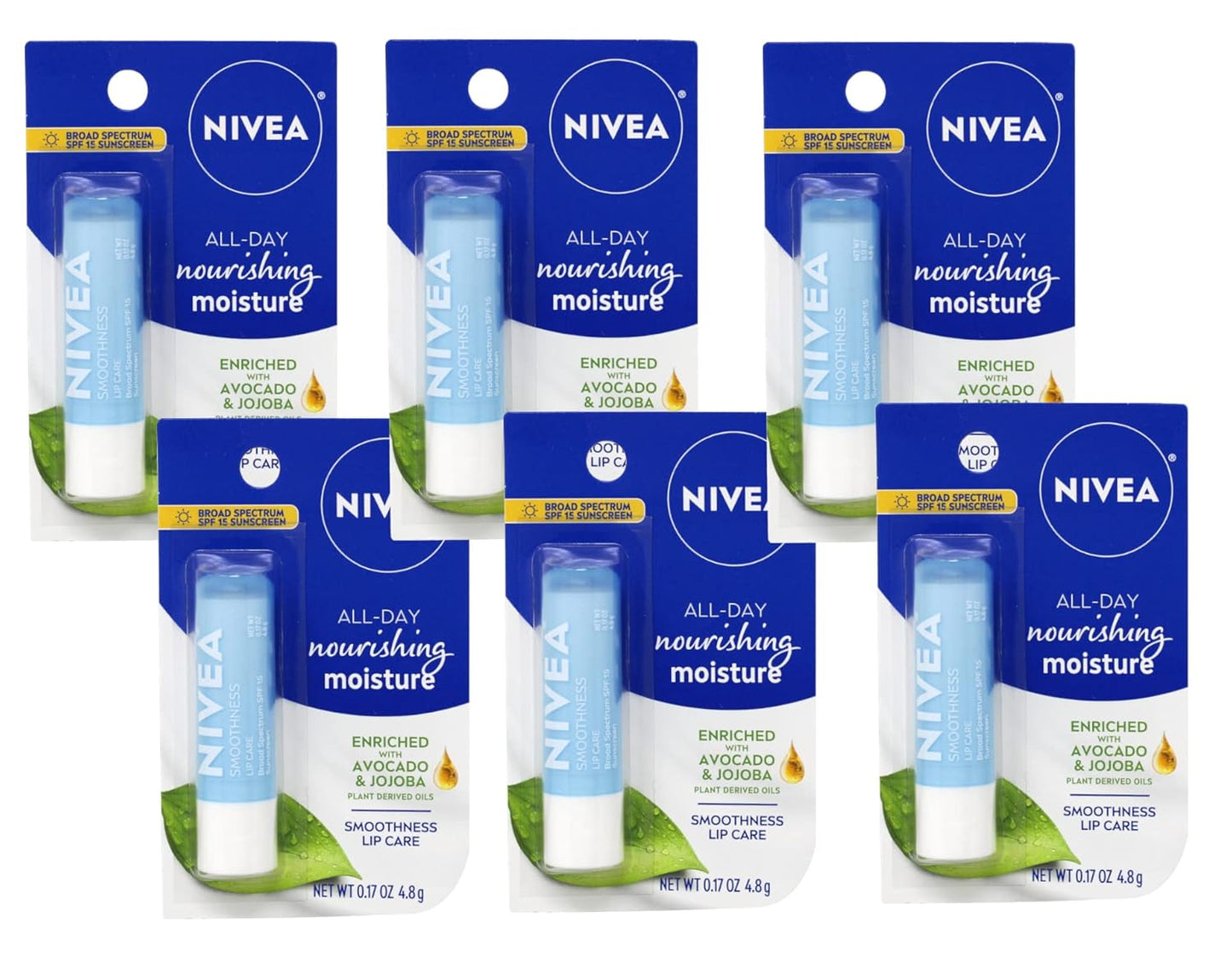 NIVEA Smoothness Lip Care SPF 15 - Hydrating Lip Balm, 0.17 oz (Pack of 6)