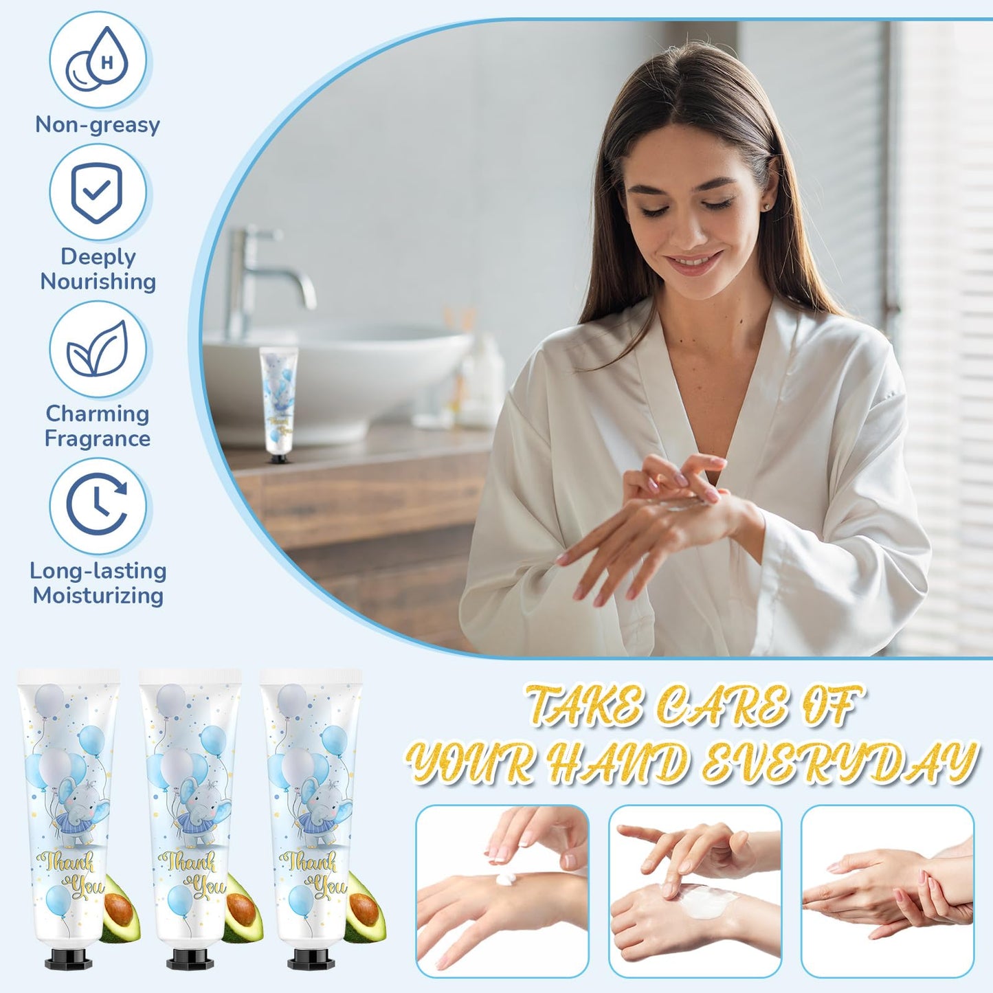 Swiffen 24 Sets Baby Shower Hand Cream Bulk Blue Elephant Shower Favors Bridal Thank You Appreciation Hand Cream for Guests Travel Size Lotion with Organza Bags