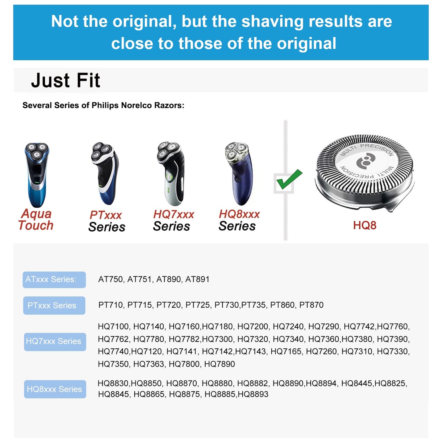 HQ8 Replacement Heads for Philips Norelco Shavers,HQ8 Heads Compatible with Philips Norelco Shavers HQ8505 AT815 AT810, 3-Pack