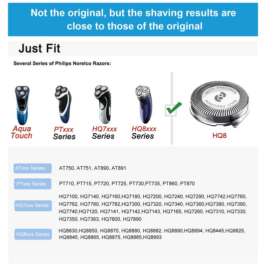 HQ8 Replacement Heads for Philips Norelco Shavers,HQ8 Heads Compatible with Philips Norelco Shavers HQ8505 AT815 AT810, 3-Pack
