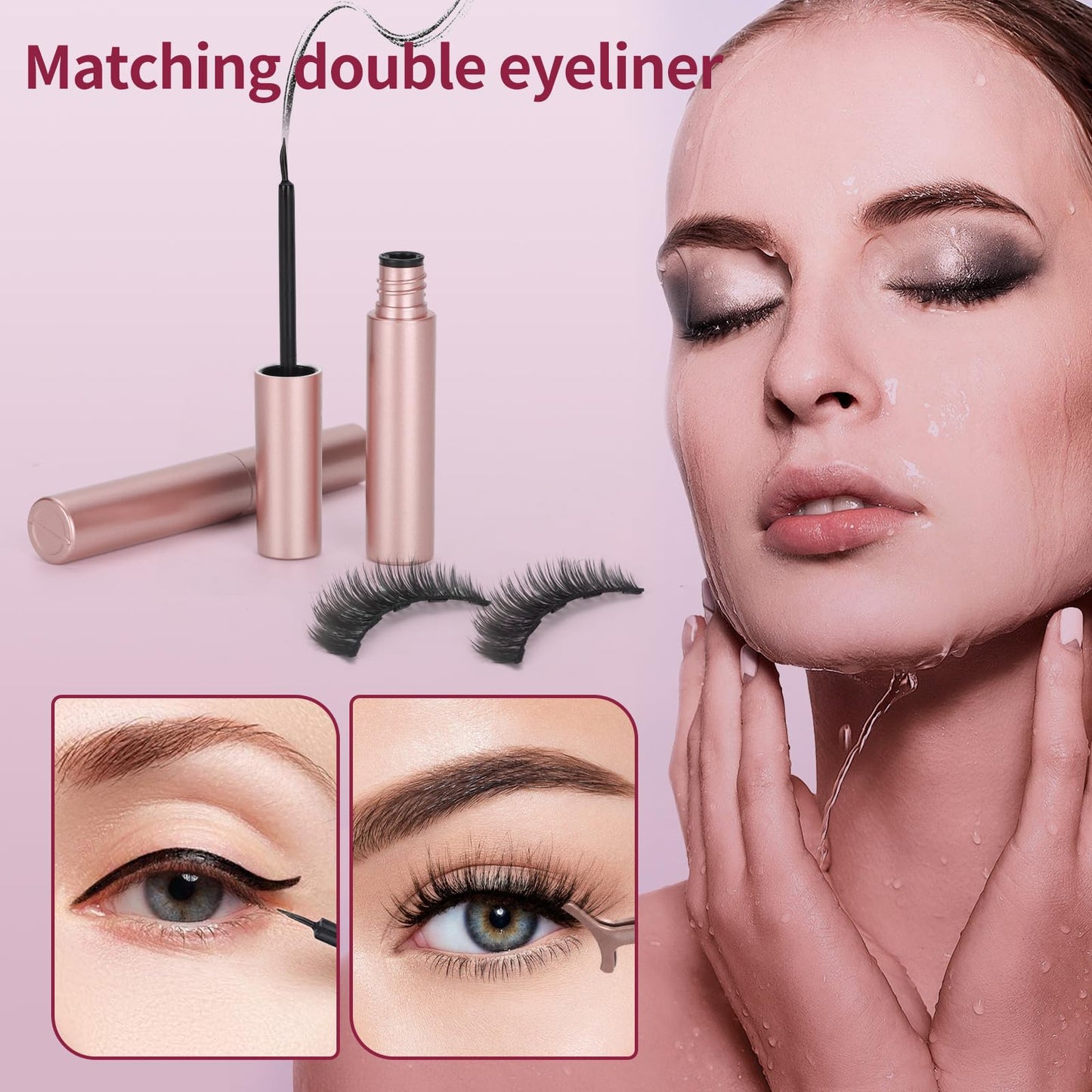 Houldhowd Magnetic eyelashes with eyeliner (5 pairs), is simple and convenient to wear, can be reused, glue-free, and can be used longer with 2 eyeliners (natural styles)