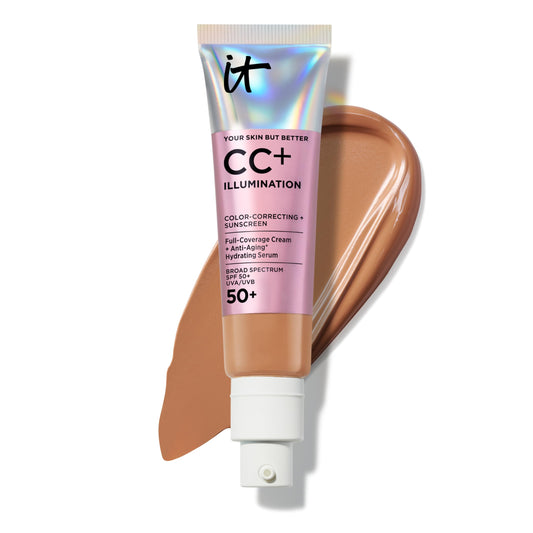 IT Cosmetics CC+ Cream Illumination (Rich Honey) - Radiant Full Coverage Foundation With SPF 50+, Color Corrector & Hydrating Anti-Aging Serum, Hydrolyzed Collagen + Peptides - 1.08 fl oz