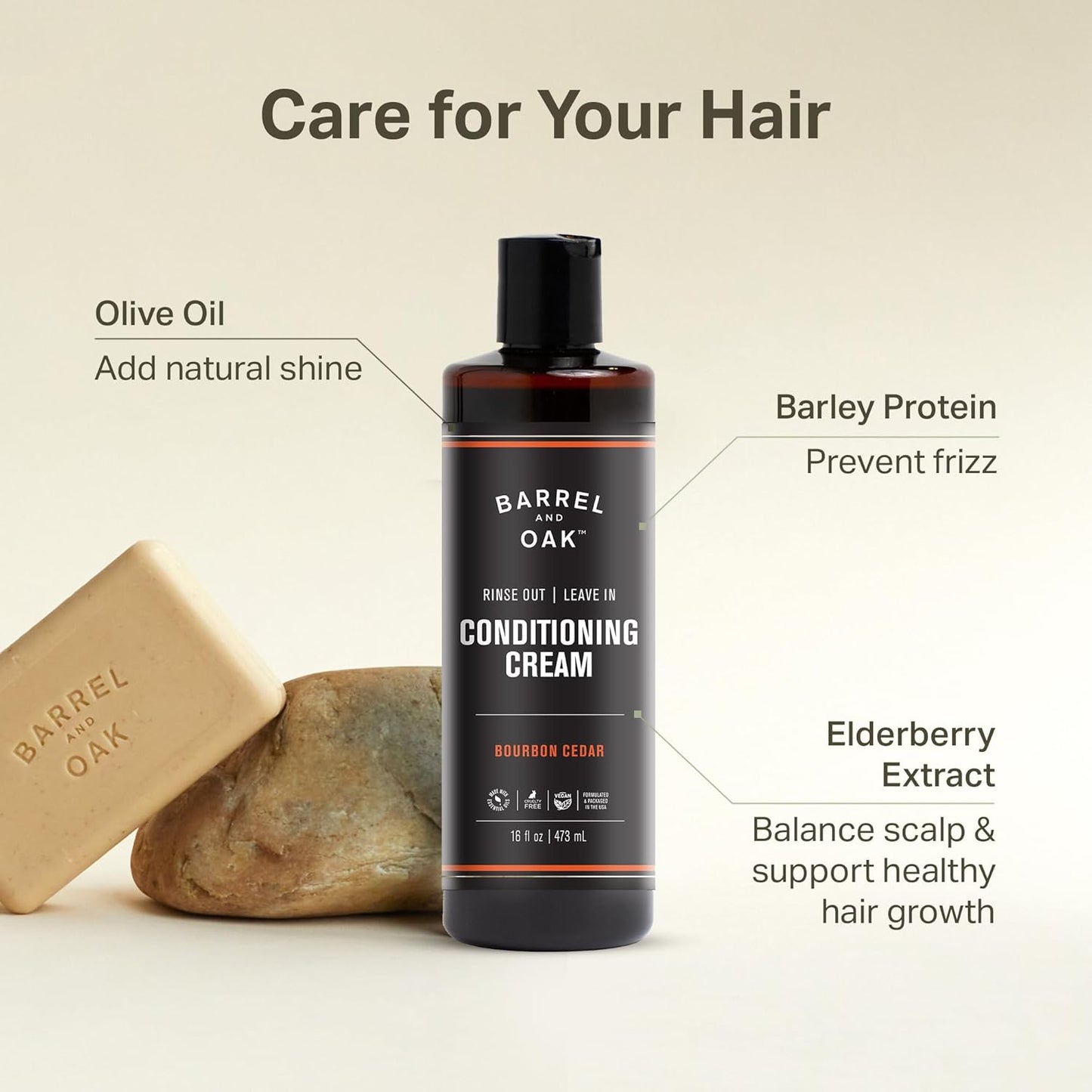 Leave In Conditioner Cream for Men - Dual-Use Styling & Hydration | Restores Dry Hair, Bourbon Cedar Scent, 16 oz