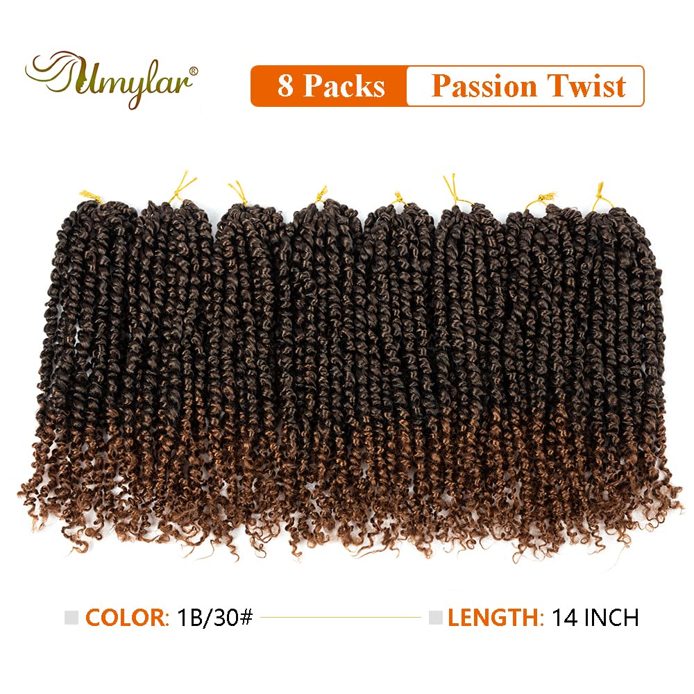 Umylar Passion Twist Hair 18 Inch 8 Packs Pre-twisted Passion Twist Crochet Hair Bohemian Braids Pre-looped Crochet Hair For Women Synthetic Hair Extension (18 Inch (Pack of 8), 1B/30#)