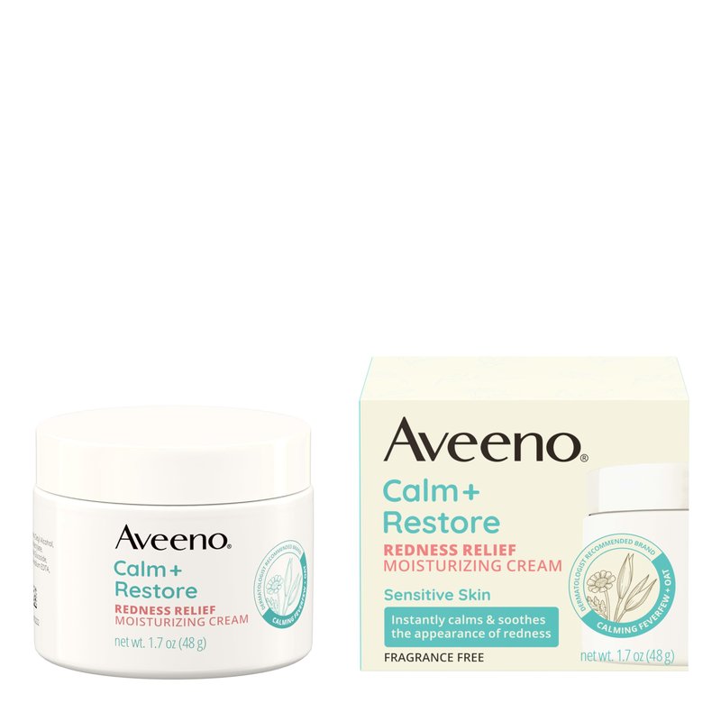 Aveeno Calm + Restore Facial Moisturizer Face Cream for Redness Relief, Non-Comedogenic, Ceramide & Vitamin B5, Hydrating for Dry, Sensitive Skin, Hypoallergenic, Fragrance-Free, 1.7 oz