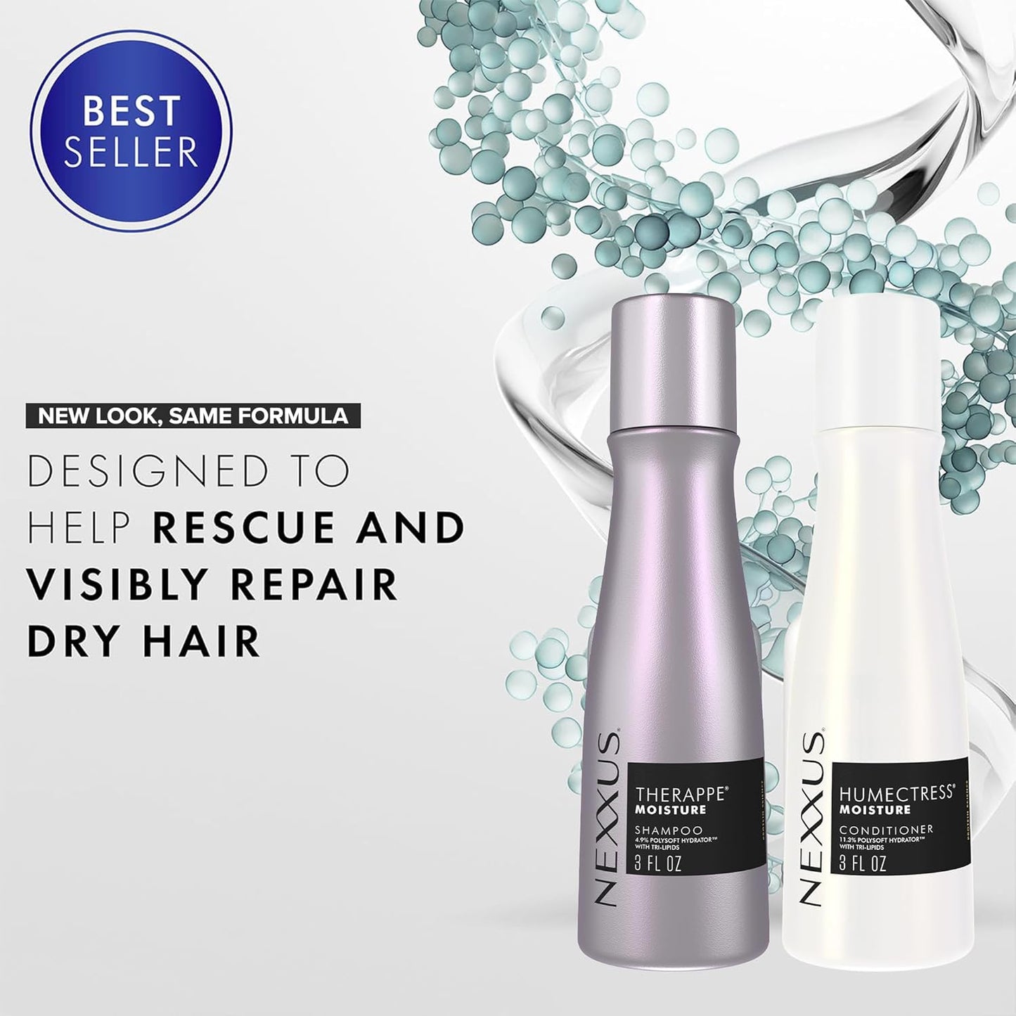 Nexxus Therappe Shampoo & Humectress Conditioner Set - Ultimate Moisture for Dry Hair | Travel Size, 3 Oz Each