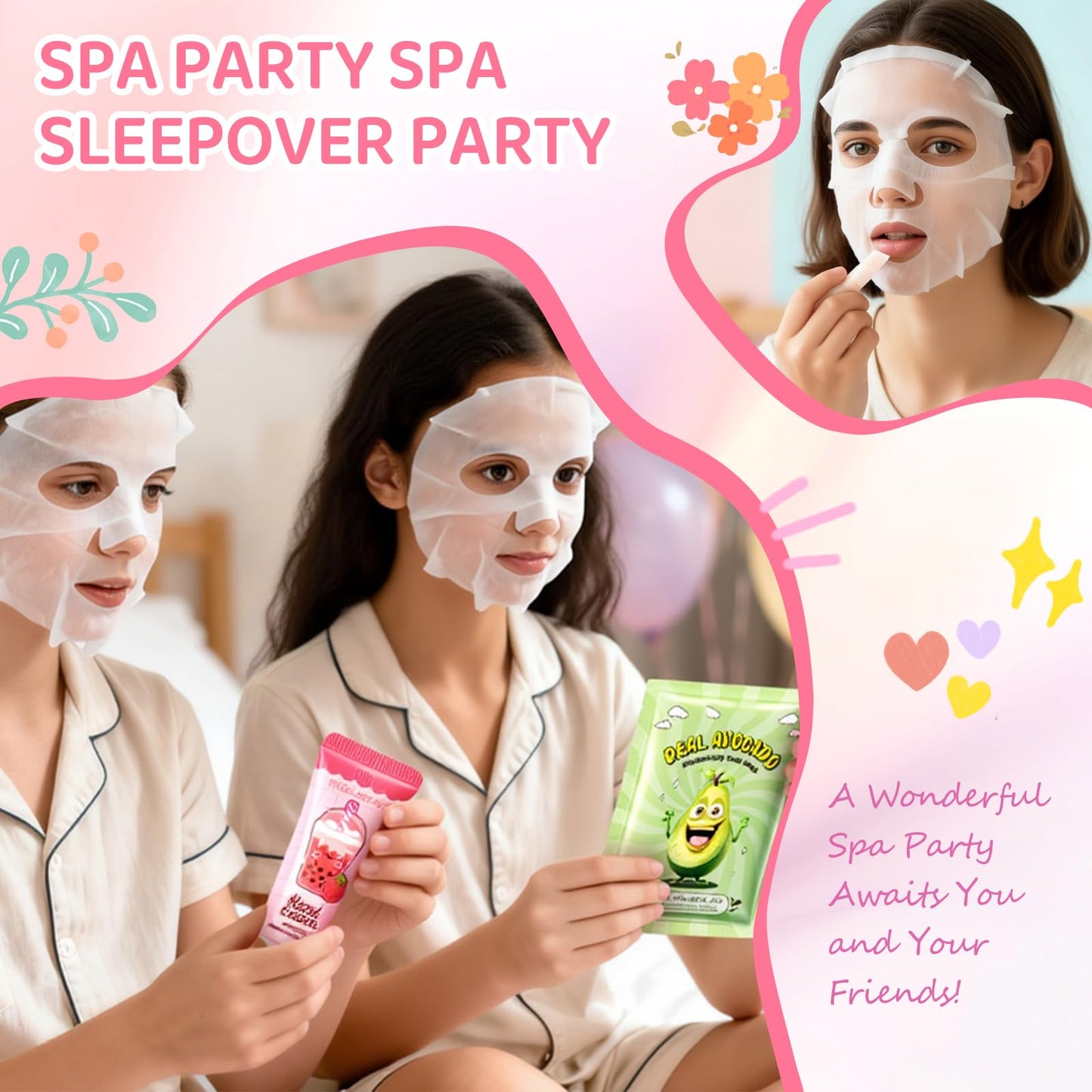 108 PCS Spa Party Supplies, Skincare Kit with Masks Balm Bath Bombs