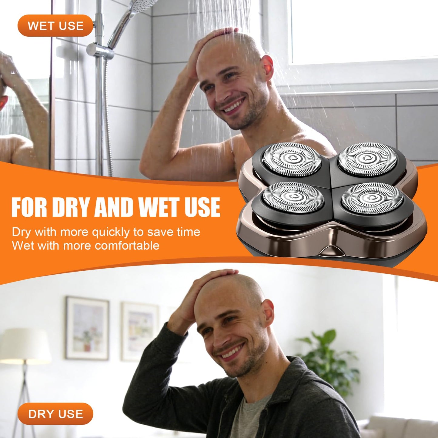 Replacement Blade Shaver PRO 4 Head for Electric Shaver Compatible with Skull Pitbull, Butterfly Kiss PRO & Palm Shavers with 3 Cleaning Brush (3Pack)