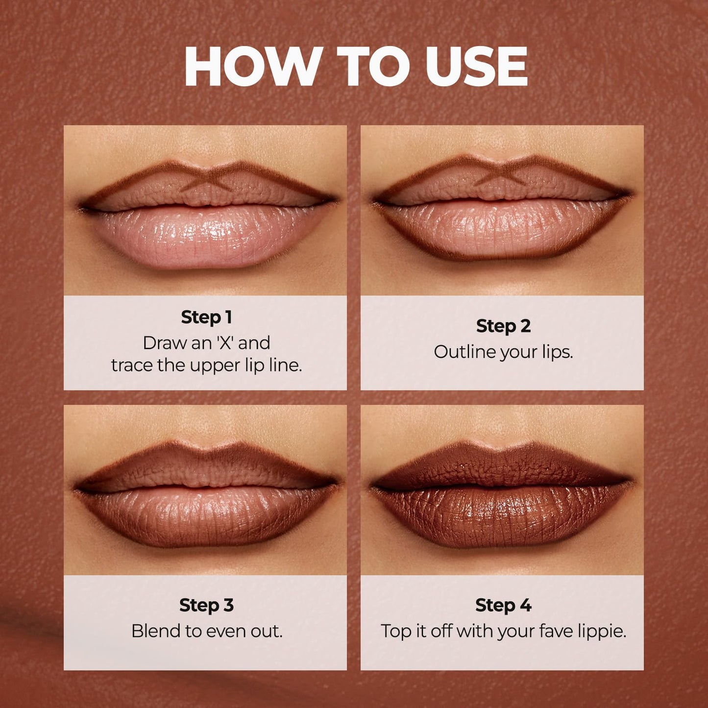 Laka Lip Liner - Smooth & Blendable Soft Matte Lip Contour Pencil for Shaping & Overlining Lips | Waterproof Formula, Oil-Cleanse Off, Long-Lasting Wear | #08 Burnt Brown, 0.02oz