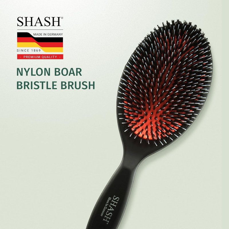 Boar Bristle Hair Brush - Handmade in Germany | Nylon & First Cut Bristles for Normal to Thick Hair - Gently Detangles & Softens (Large)