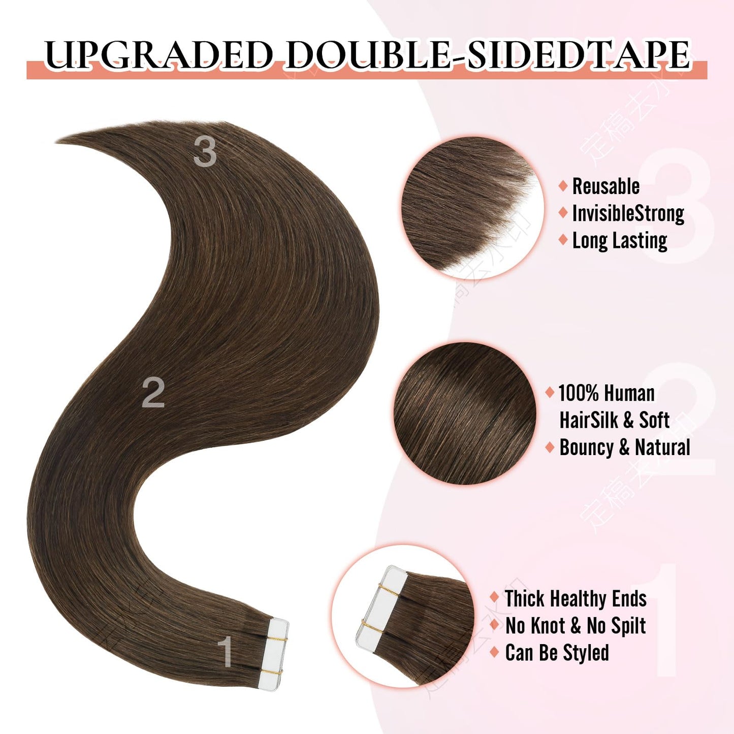 MEI YUAN LIN Tape in Hair Extensions Real Human Hair Chocolate Brown 18Inch invisible tape in hair extensions 50g 20pcs PU Skin Weft