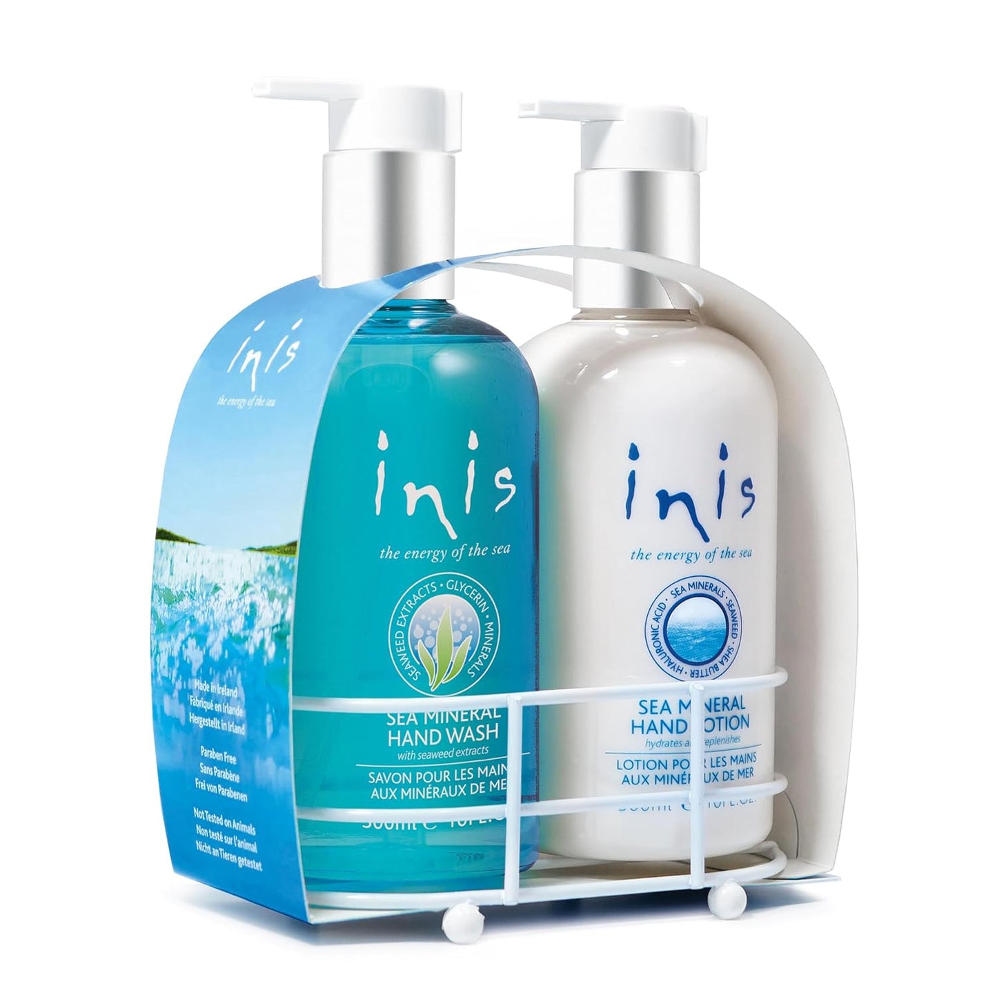 Inis Liquid Hand Wash & Lotion Caddy Set | Seaweed & Shea Butter, Clean Ocean Fresh Scent