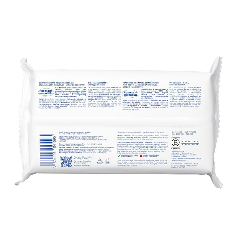 Mustela Baby Compostable Cleansing Wipes | Natural & Plant-Based - Fragrance-Free for All Skin Types - 99% Natural Ingredients