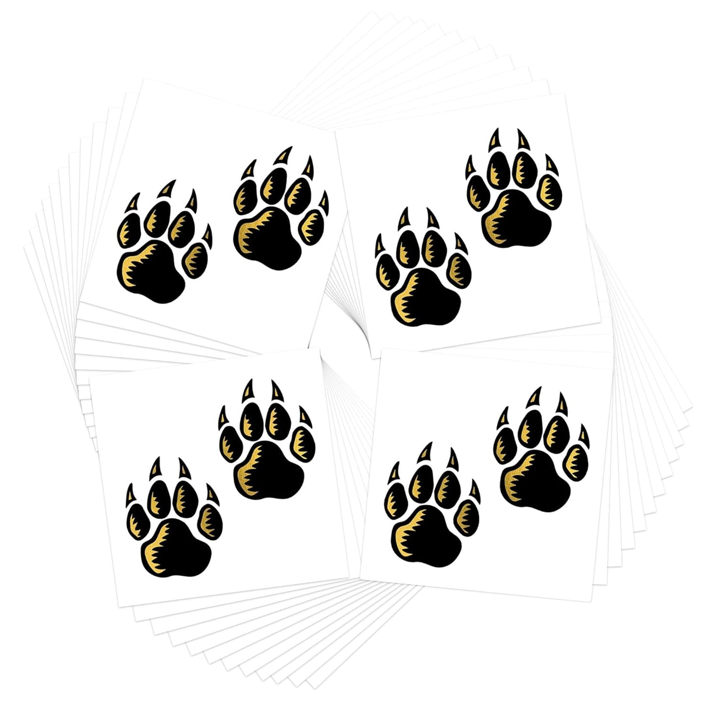Metallic Gold & Black Wolf Paw Prints Temporary Tattoos - Pack of 48 | Perfect for School Spirit & Cheerleading