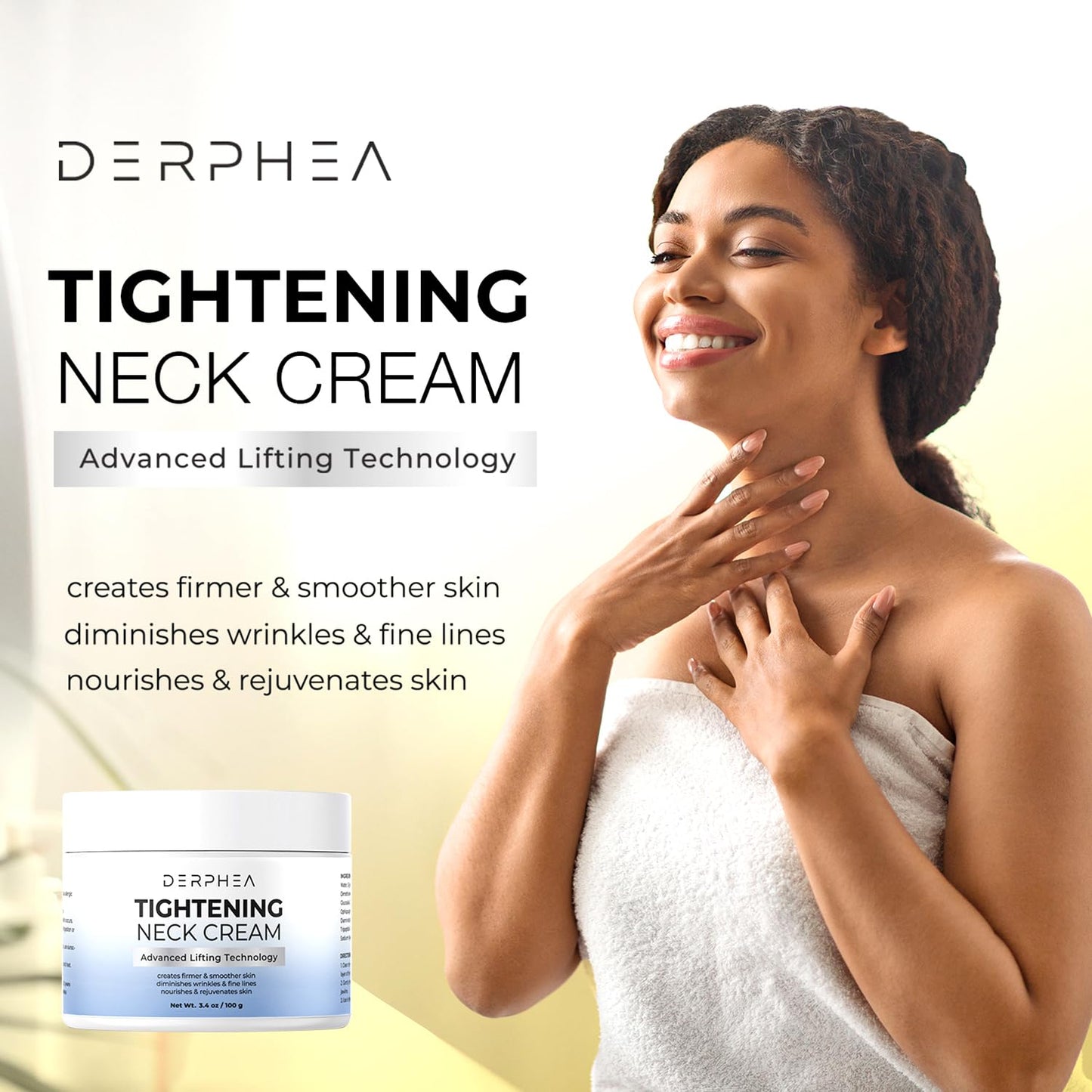 DERPHEA Neck Tightening Cream: Tighten and Lift Neck Cream For Tightening and Firming, Fine lines, Loose & Sagging On Face, Decollete & Other Skin Areas - 1.7 Oz Pack of 2