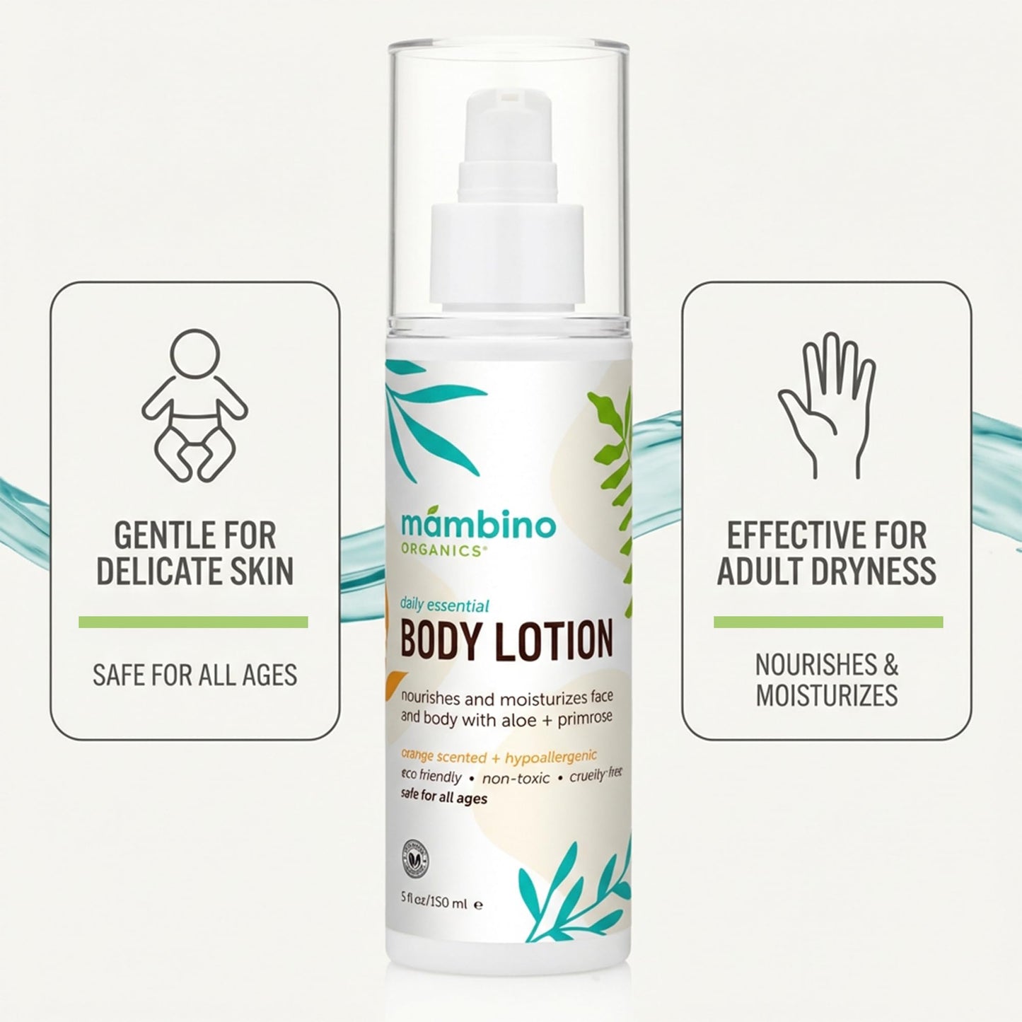 Mambino Organics Daily Essential Face & Body Lotion, Hydrating Body Lotion with Coconut, Aloe & Tamanu Oil, Lightweight Moisturizer for Dry Skin, Vegan & Cruelty-Free Skin Care, 5 fl oz (3-Pack)