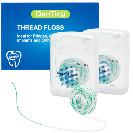 2-in-1 Threader Floss for Braces & Bridges, 100 Pre-Measured Expanding Strands, Stiffened Tip & Fluffy Tail Dental Floss for Deep Cleaning