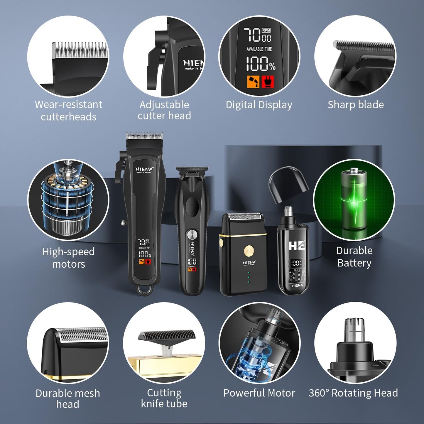 Professional Hair Clippers for Men - Cordless T-Blade Beard & Hair Trimmer Set | LED Display, Ideal for Home & Barber Use