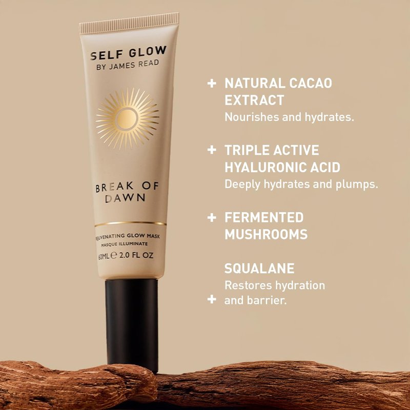 Self Glow by James Read - Break of Dawn Rejuvenating Glow Mask | Hyaluronic Acid, Squalane, Cacao Extract, Aloe, Vit E | Hydrate, Moisturize, Firm | Silicone + Drying Alcohol-Free (15mL | 0.5 fl oz)