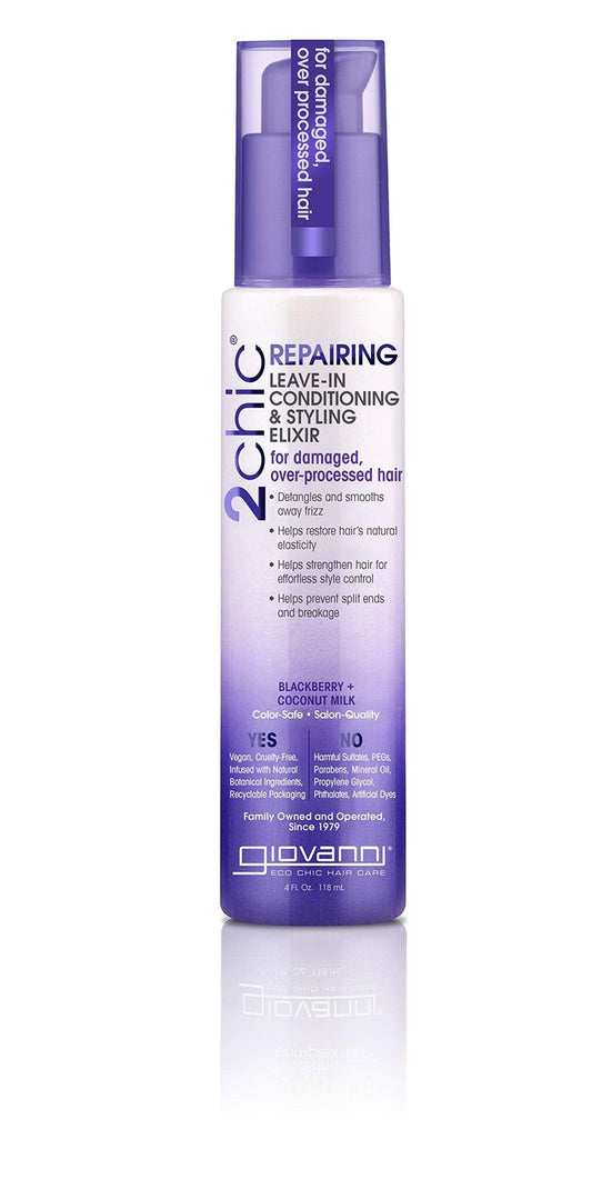 GIOVANNI 2chic Ultra Repairing Leave-In Conditioning & Styling Elixir - Hair Serum for All Hair Types, Tsubaki Seed Oil & White Tea, Detangles, Smooths & Conditions, Tames Frizz - 4 oz