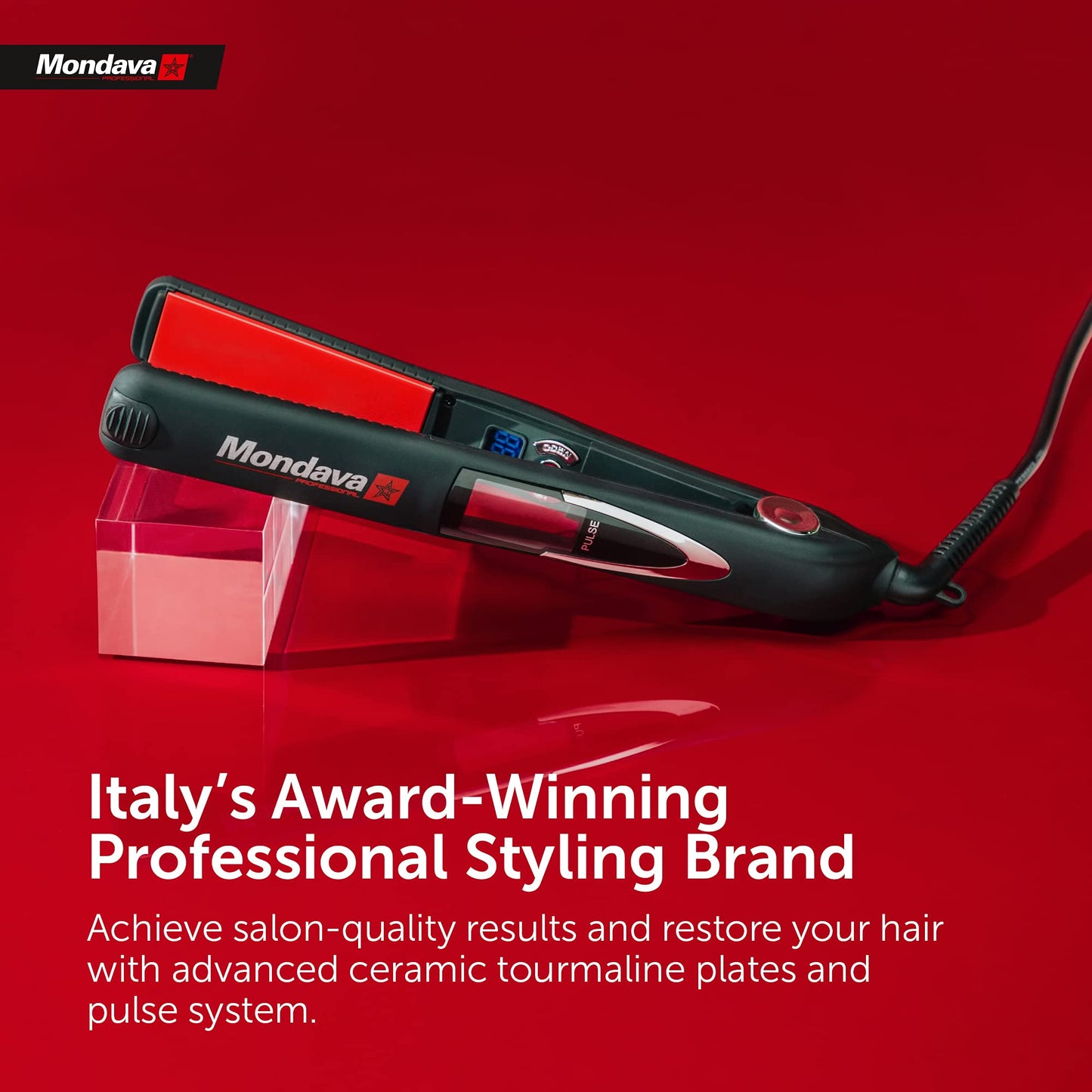MONDAVA Professional Ceramic Tourmaline Hair Straightener Flat Iron and Curler, Ionic Dual Voltage Adjustable Digital LED Technology, Straighten and Style Wild Hair in 8 Min, 1”
