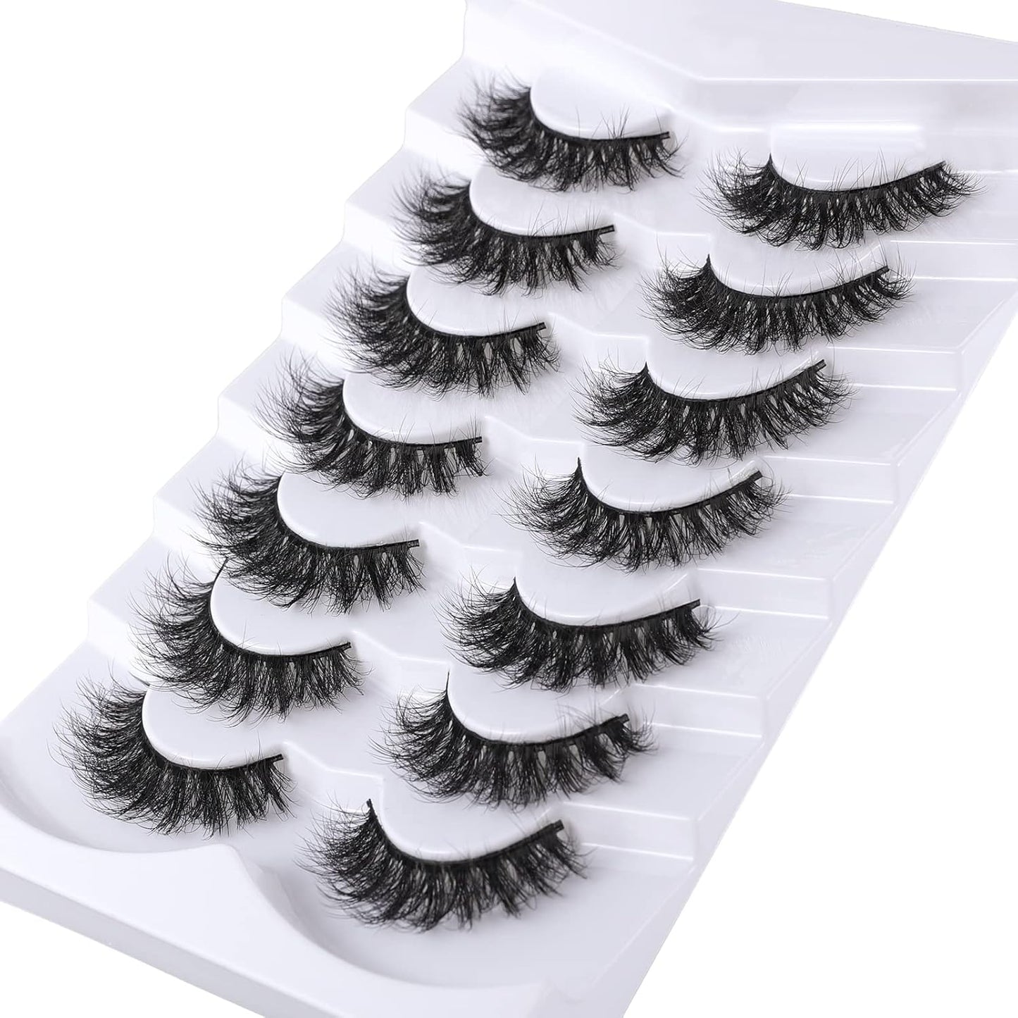 Lashes Eyelashes 8D Fluffy False Eyelashes Wispy Faux Mink Lashes Light Weight Fake Eyelashes Cat Eye Lashes 7 Pairs Pack, Black