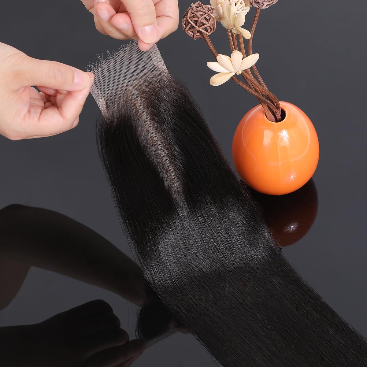 Anknia 2x6 HD Lace Closure Straight Skinlike HD Lace Virgin Remy Human Hair Frontal Pre Plucked Natural Hairline (Natural Black- 2x6 HD Lace Closure, 16 Inch)