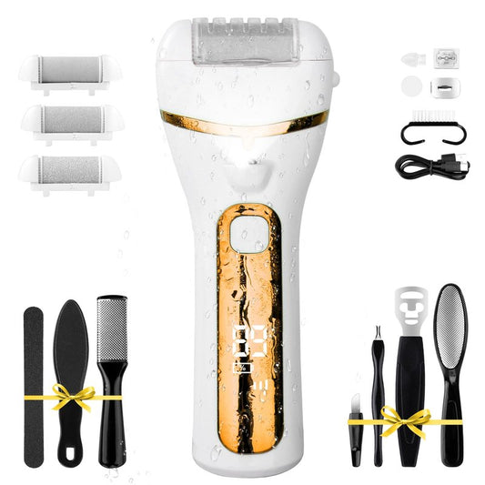 PUBOO Foot Callus Remover Electric 10000 RPM 3-Speed IPX7 Recharge Pedicure Kit for Hard Skin Women & Men Portable Multi-Roller File Grinder Sander Scrubber, LED Display for Wet & Dry Mathers Day Gift