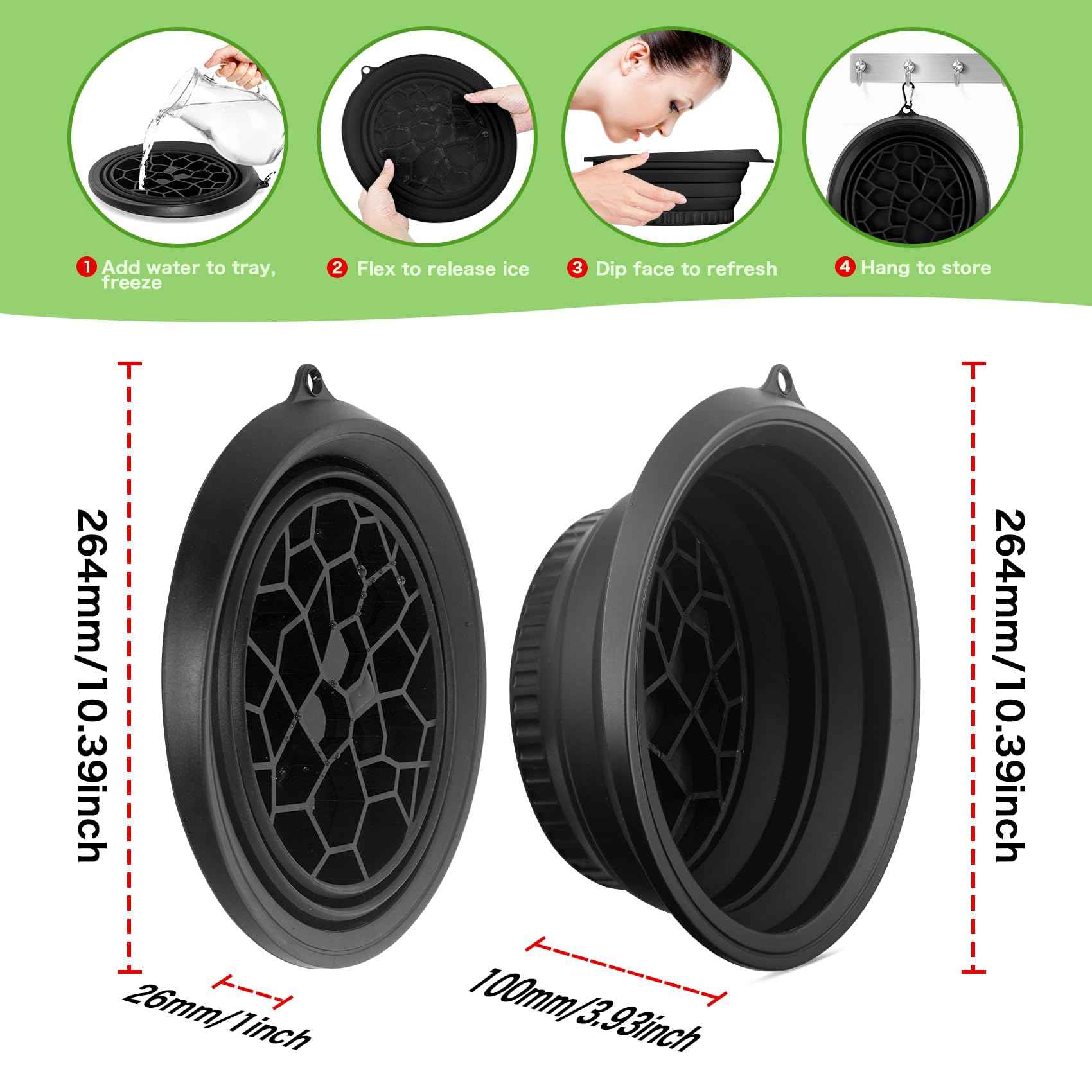 Snipeup Foldable Ice Bowl with Built-In Ice Tray – Silicone Facial Ice Bath for Shrinking Pores, Boosting Circulation, Cold Plunge Skincare Gift for Men & Women (Black)