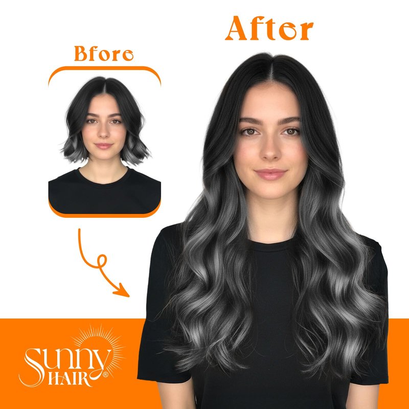 Sunny Hair 70G Seamless Genius Sew in Hair Extensions Hand Tied Weft Salt and Pepper Hair Extensions Natural Black Ombre Silver Grey Long Silky Straight All-Day Wear 20 Inch