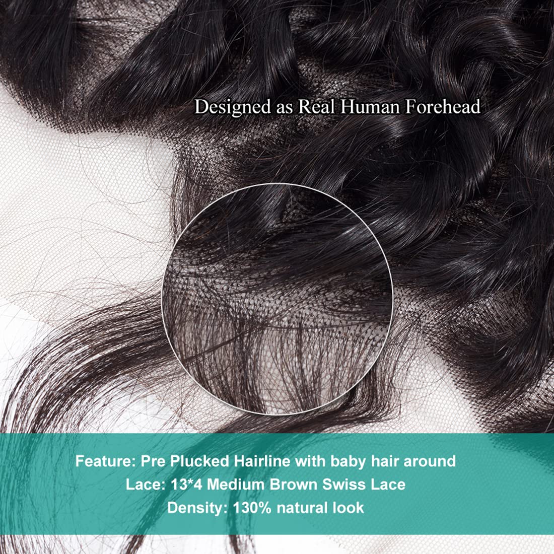 13x4 Deep Wave Lace Frontal Closure Ear to Ear 100% Unprocessed Brazilian Human Hair 150% Density Swiss Lace Frontal Closure Pre Plucked With Baby Hair Natural Black Color 18 Inch