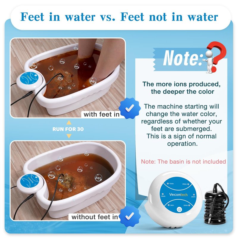 veicomtech Portable Ionic Detox Foot Bath Machine, Ionic Detox Foot Spa Chi Cleanse with 5 Liners for Home Use Spa Club Salon Travel Holiday Gift, One Touch to Start, Blue Without Tub