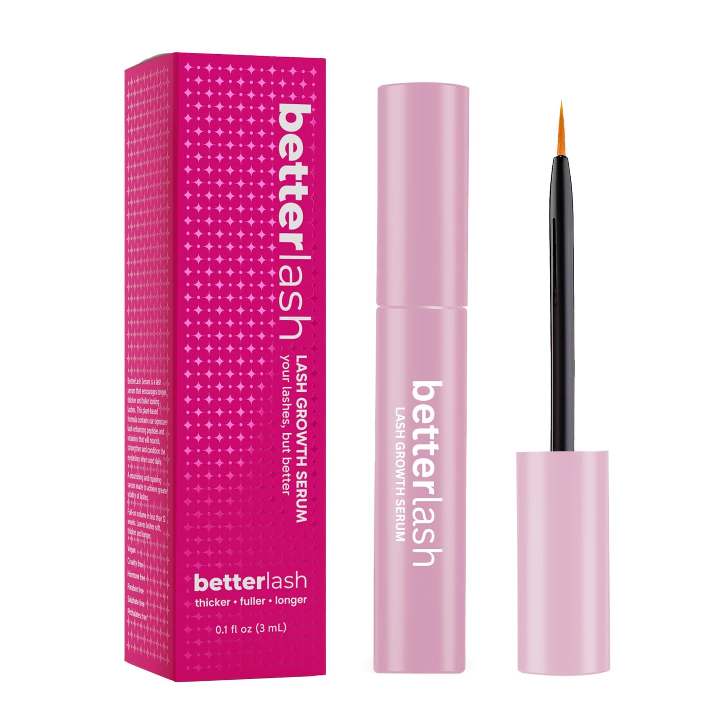 BetterLash Lash Growth Serum - Natural Peptide-Infused Eyelash Treatment for Fuller, Longer and Thicker Lashes, Clean Plant-Based Formula, Vegan and Cruelty-Free, Gentle on Sensitive Eyes (3 mL)