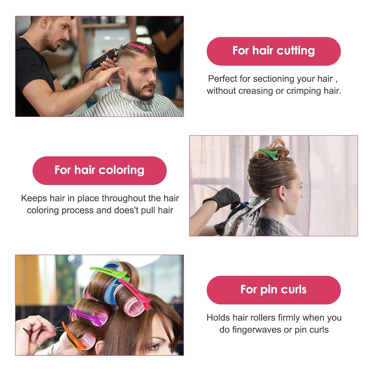 AIMIKE 6pcs Professional Hair Clips for Styling Sectioning, Anti-Slip No-Trace Duck Billed Hair Clips with Silicone Band, Salon and Home Hair Cutting Clips for Hairdresser, Women, Men - 4.3” Long