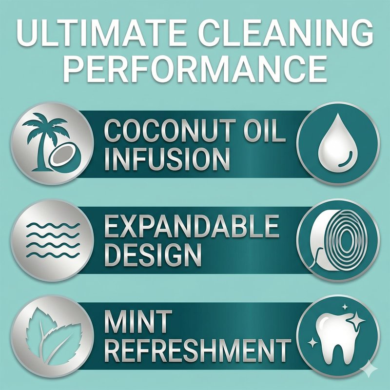 Expanding Shred-Resistant Dental Floss for Implants, Braces & Wide Spaces, Coconut Oil, Waxed, Mint (1)