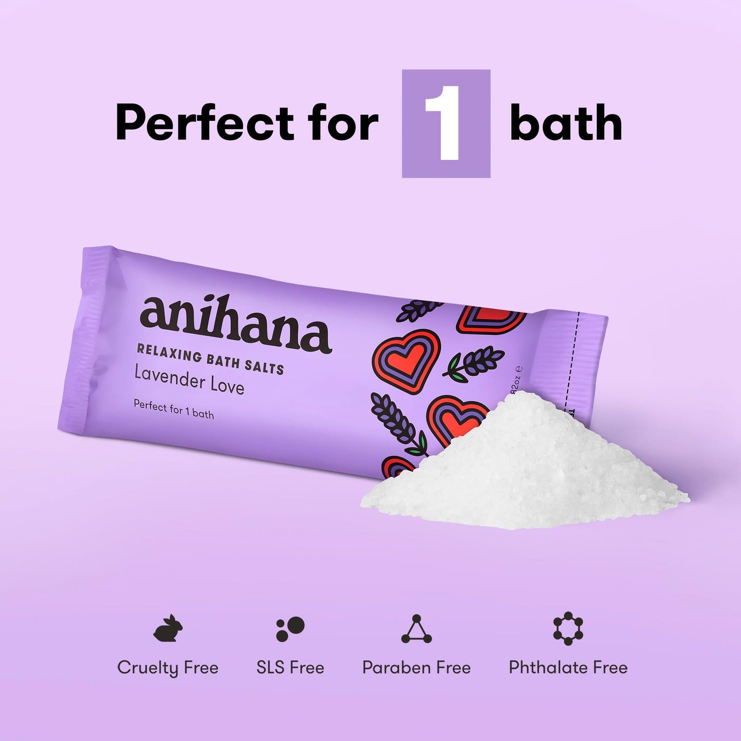 ANIHANA Relaxing Bath Salts, Muscle Soaking Aid with Coconut Oil, Helps Ease Aches and Pains, Relaxing Lavender Love Scent, 15pk
