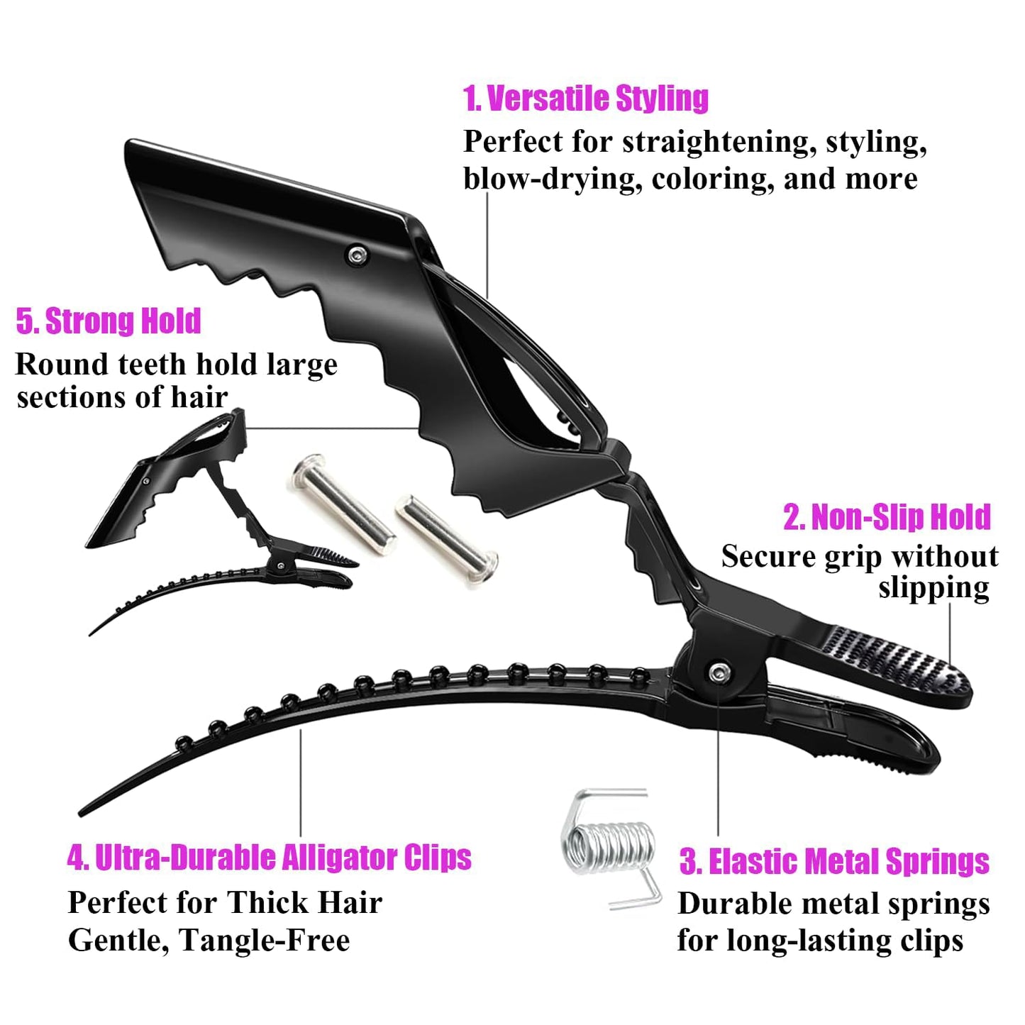 Alligator Hair Clips for Women - 100 Pcs Professional Styling Clips with Wide Teeth & Double-Hinged Design | Black