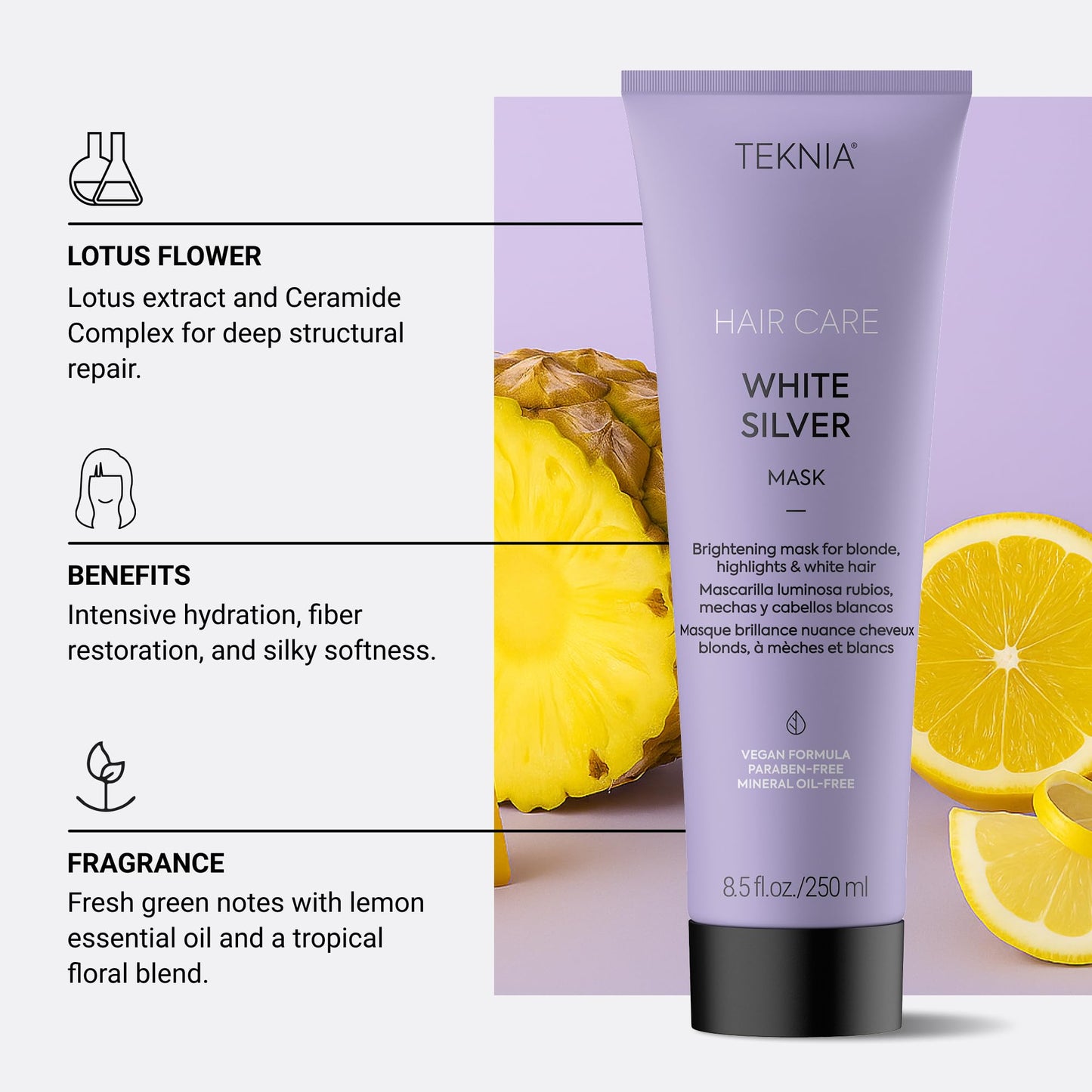 Lakmé Teknia White Silver Hair Mask, Brightening Hair Mask for Blondes & Bleached Hair, 8.5 Fl Oz