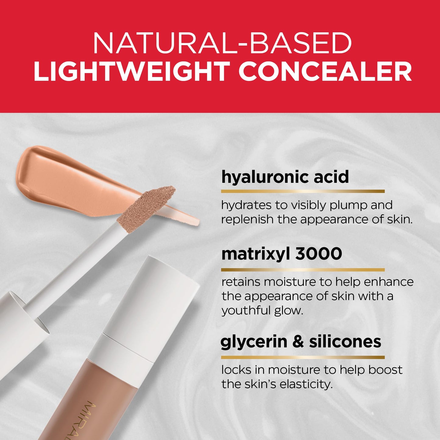Mirabella Invincible For All Perfecting Under Eye Concealer Full Coverage - Hydrating Makeup Concealer for Dark Circles, Fine Lines & Wrinkles w/Hyaluronic Acid - Tan T160